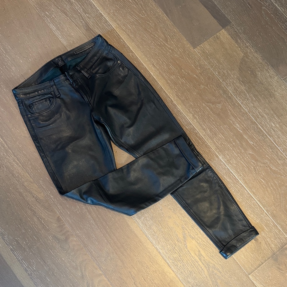 Rag & Bone Leather Pants Womens Size 26 Black Cuffed Hem Mid Rise